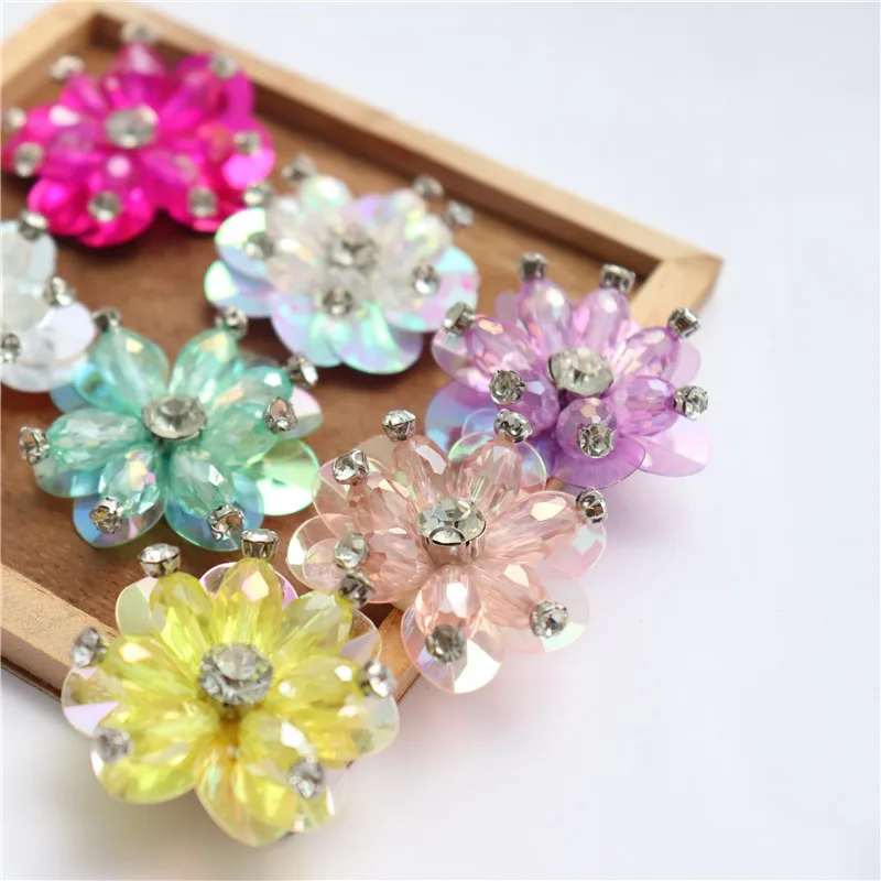 10 Pieces Beads Sequins Colorful Flower Patches DIY Appliques for Bridal Wedding Dress Shoes Clothes DIY Decoration Applique