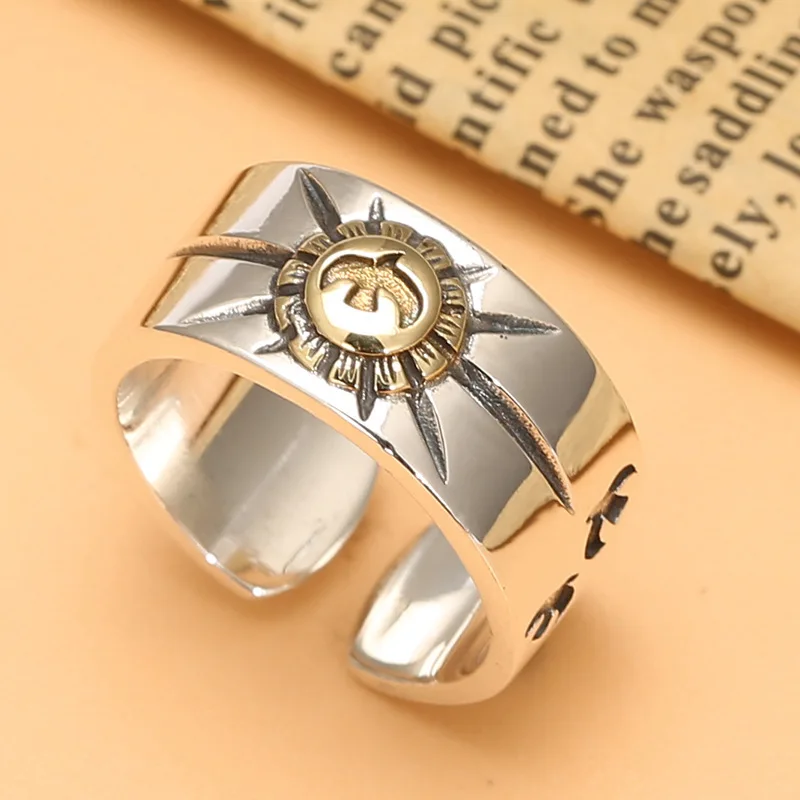 s925 sterling silver fashion european and american ring open ring feather dot gold eagle personalized elements for men and women