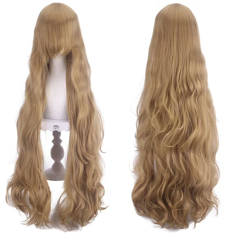 100cm Long Wavy Curly Synthetic Cosplay Wig with Bangs