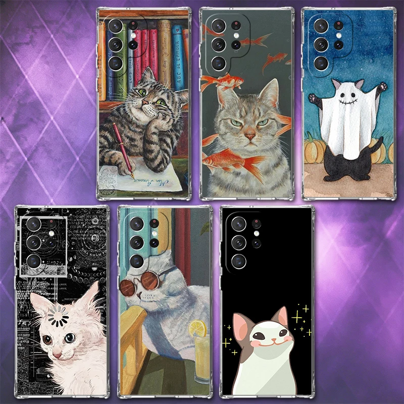 Funny Cats Fashion Style Soft Phone Case For Samsung Galaxy S26 S25 Edge S24 S23 Ultra S21 S20 FE S22 Plus + Pattern Back Cover
