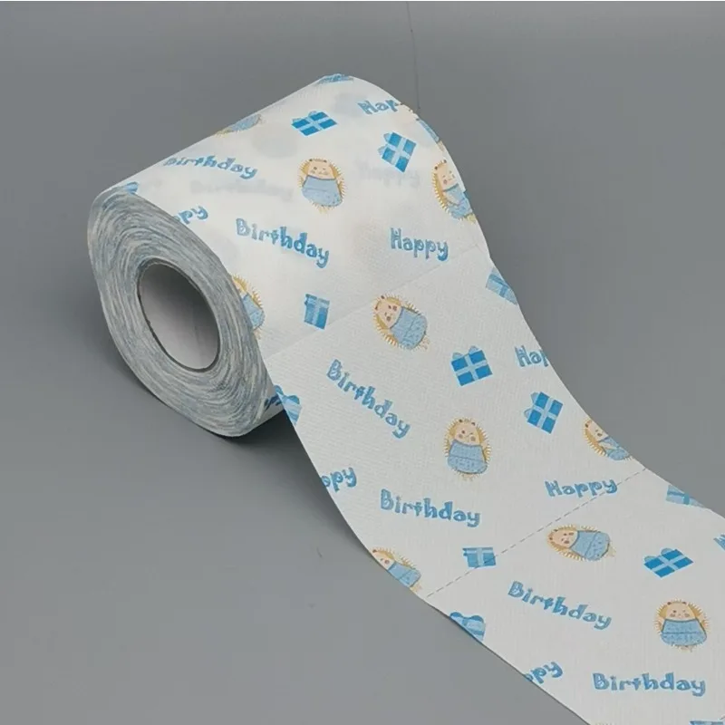 Blue Baby Bear Happy Birthday Tissue Paper Roll Gift Wrapping Paper with Gift Box Print, Thin Decorative Paper for Baby S