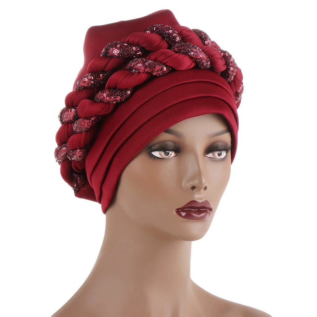 Nigerian Auto Gele Headtie Aso Oke Women Turban Headscarf Beanie Twisted Braid Wrap Hat Hijab Muslim Scarf Headwrap Already Made