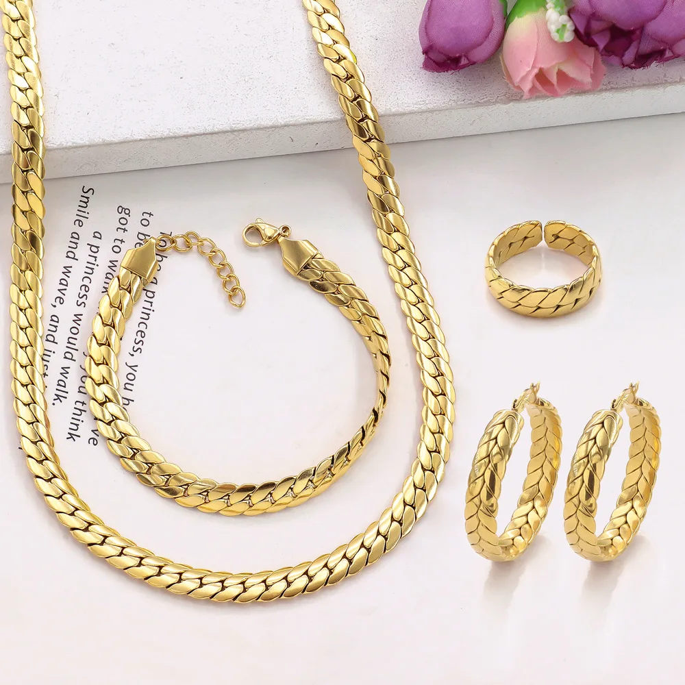 

Stainless Steel Choker Cuban Link 7mm Miami Chain Necklace Bracelet earrings Jewelry Set