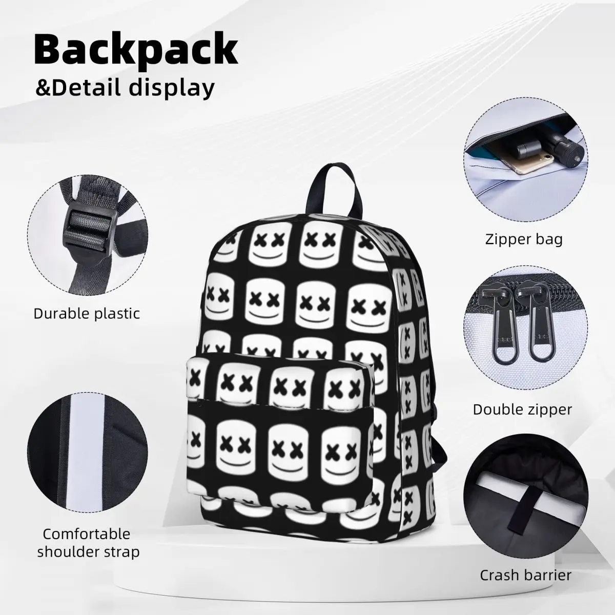 Cartoon Marshmellow Meme Backpack Music University Backpacks Girl Fun School Bags Design Big Rucksack