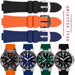 modify men's bracelet For Oris Aquis 7790 7654 7730 7740 24x11mm 24x12mm Soft Rubber Watchband Blue Orange Silicone Watch Strap
