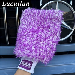 Lucullan Logo Premium Purple Microfiber Glove Super Absorbency Foam Stitch Inner Lining Car Wash Mitt