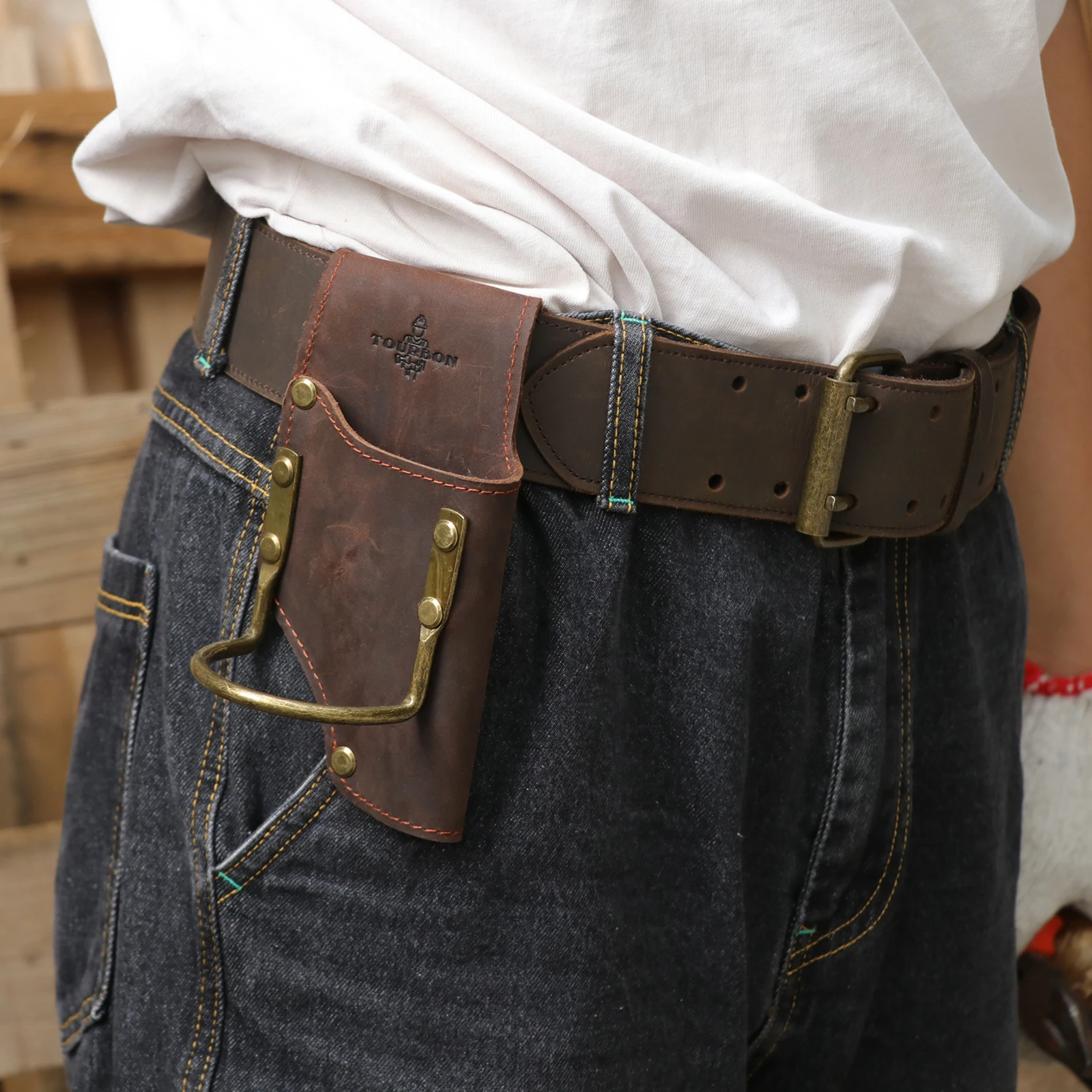Tourbon 2-in-1 custodia per cintura chiave per il trasporto porta attrezzi in pelle per impieghi gravosi custodia per fondina