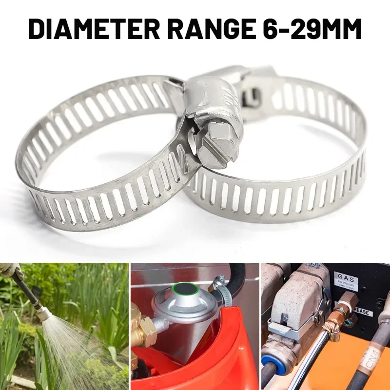 1-50x Hose Clips Pipe Clamps 6mm-29mm Stainless Steel Hoop Clamp Hose Tong Stainless Steel Set Automotive Pipes Clip Fixed Tools