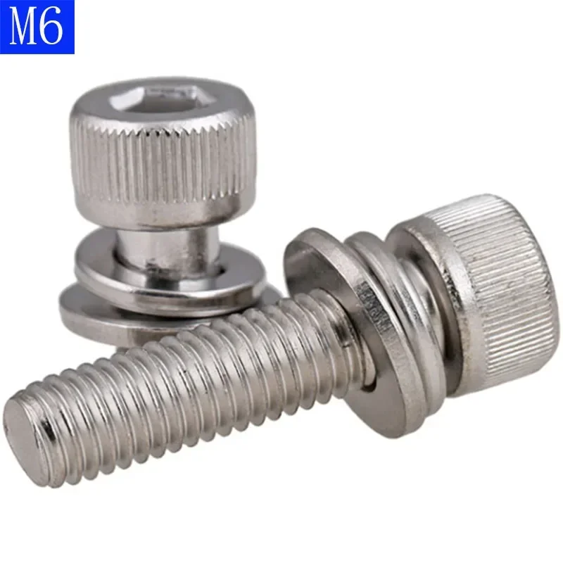 M6 x 1.0 (6 مم) 304 الفولاذ المقاوم للصدأ الفولاذ المقاوم للصدأ SEM المقبس غطاء رأس المسمار + غسالة مسطحة/الربيع x