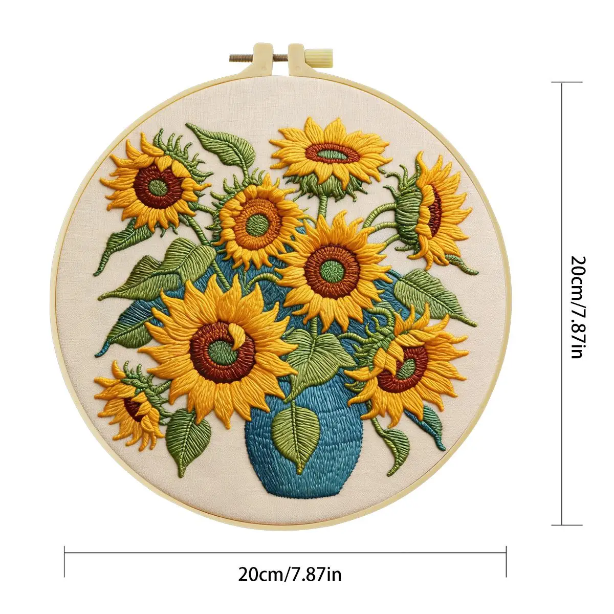 1 Stück 20X20CM/15X15CM 7,87/6,3 Zoll Sonnenblumen-Vase Stickerei-Starter-Kit DIY-Kit DIY-Stickerei-Set Handarbeiten Heimdekoration – Detail 4