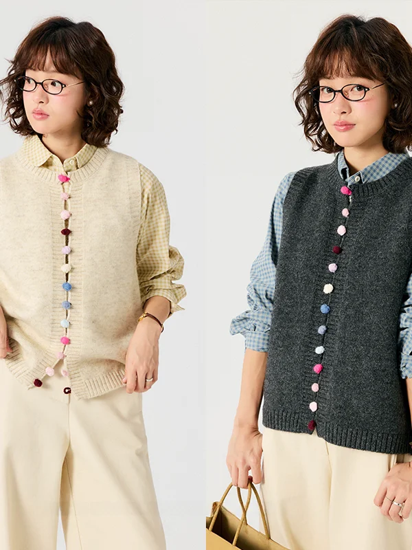 

Винтажный вязаный шерстяной жилет GOOZA: Теплый кардиган из шерстяного трикотажа с пуговицами из пряжи для женщин, осень-зима