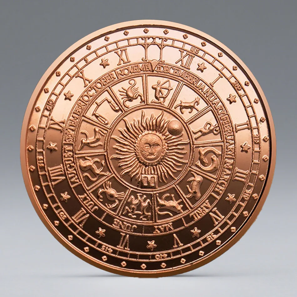 The Twelve Constellation Red Copper Commemorative Coins Sun God and Moon God Collection Coins