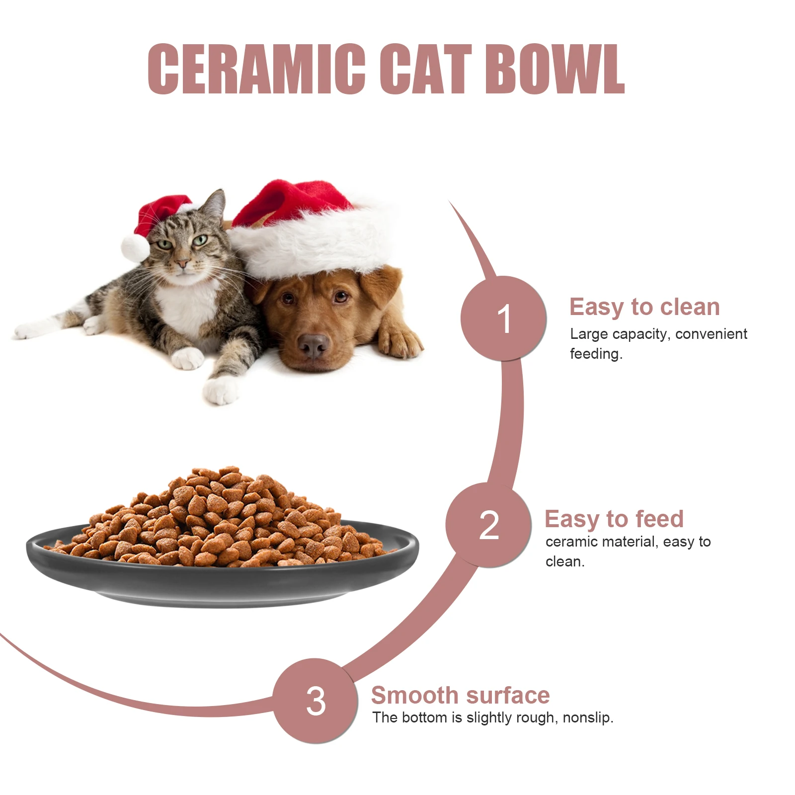 

Ceramic Cat Food Dish Household Dog Treats Plate Large Capacity Shallow Feeding Bowl Easy to Clean Pet Feeding Dish