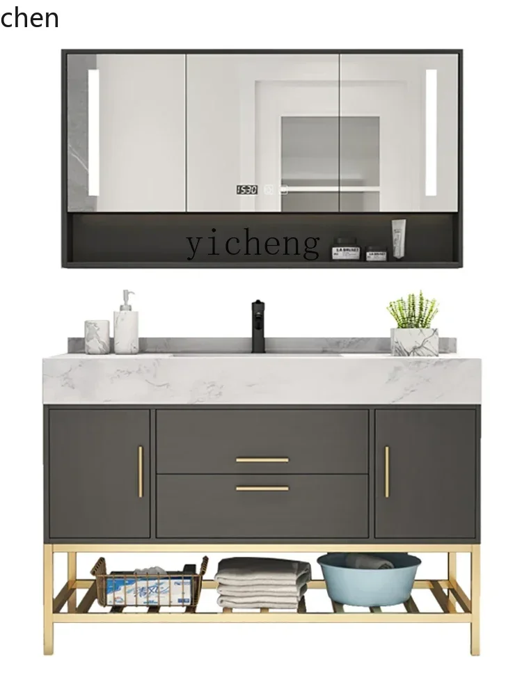 

PYH marble bathroom cabinet combination floor-to-ceiling smart bathroom hand and face washing table basin