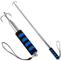 Telescopic Fishing Gaff Stainless Steel Triple Hook Sea Fishing Spear Telescoping Pole with Hook Boat Ice Fishing Squid Gaff