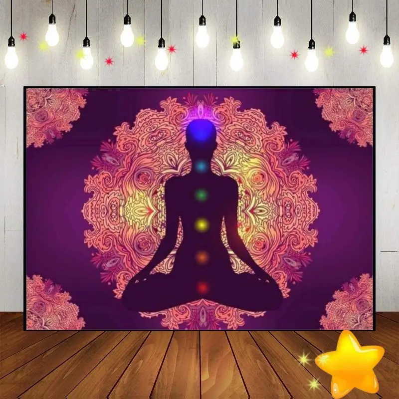 

Chakra Eyes Lotus Yoga Meditation Hanging Buddha Spiritual Bohemian Decoration Background Baby Shower Banner Photo Party Studio