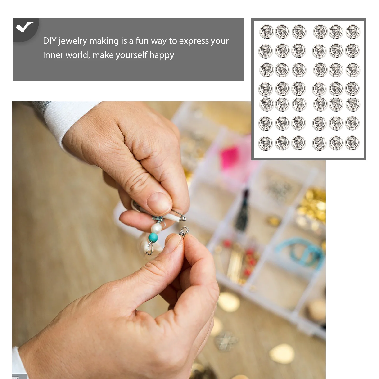 

50Pcs Pendant Beads Style Mary Round Spacer Beads for DIY Jewelry Craft Projects Necklace Bracelet Accessories