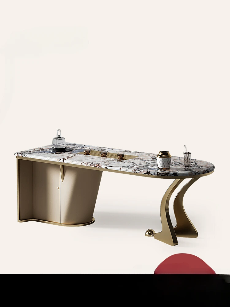 Light luxury natural marble tea table villa, high-end Italian minimalist style