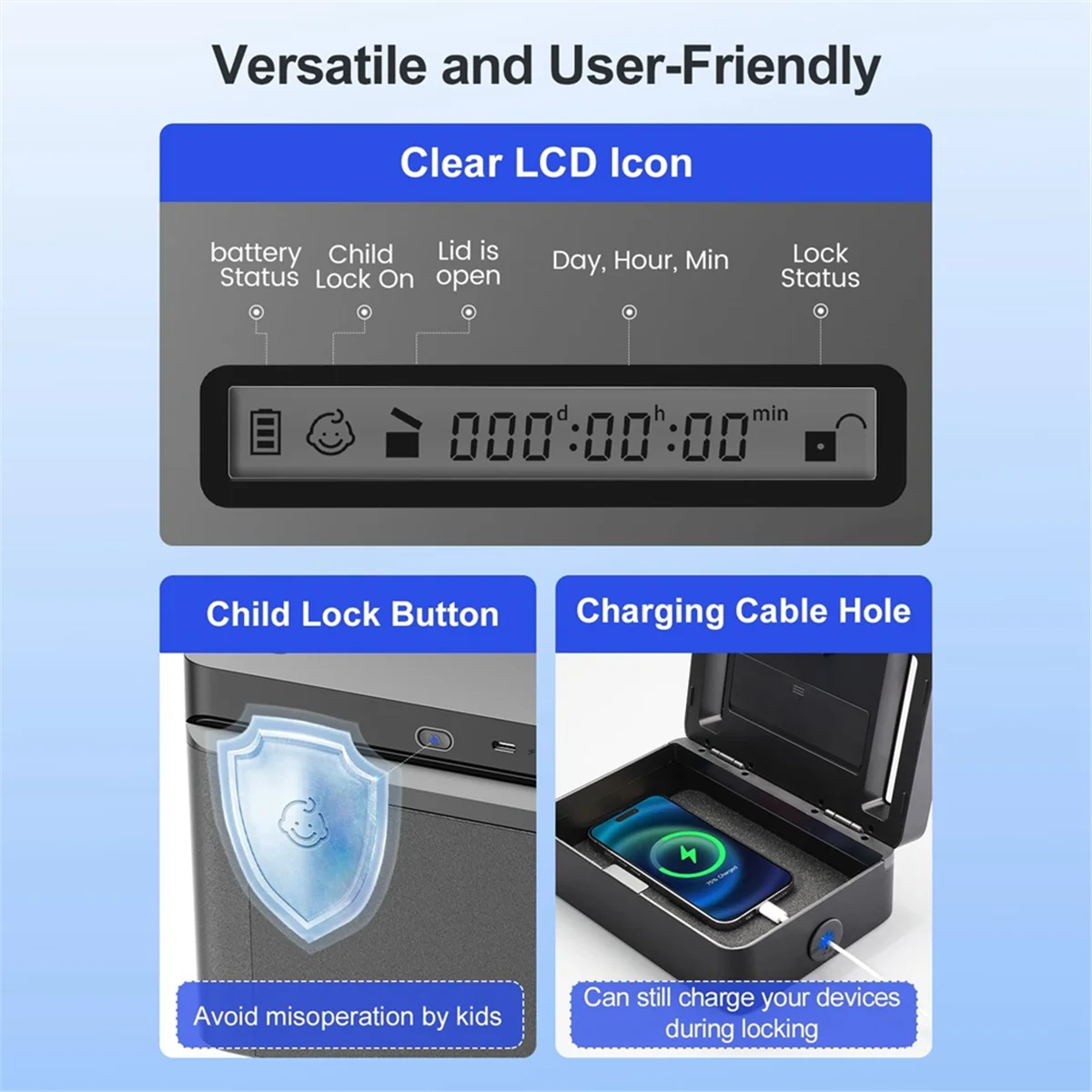 Metal Timed Lock Box,Mobile Phone Lock Box with Timer, Lock Container Self-Controlled Time Release Safety Locker G