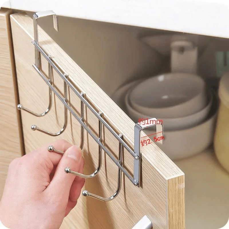 Multi-functional Stainless Steel Hanger Punch-free Kitchen Bathroom Hook Behind Cabinet Door Coat and Hat Hook Debris Organizer