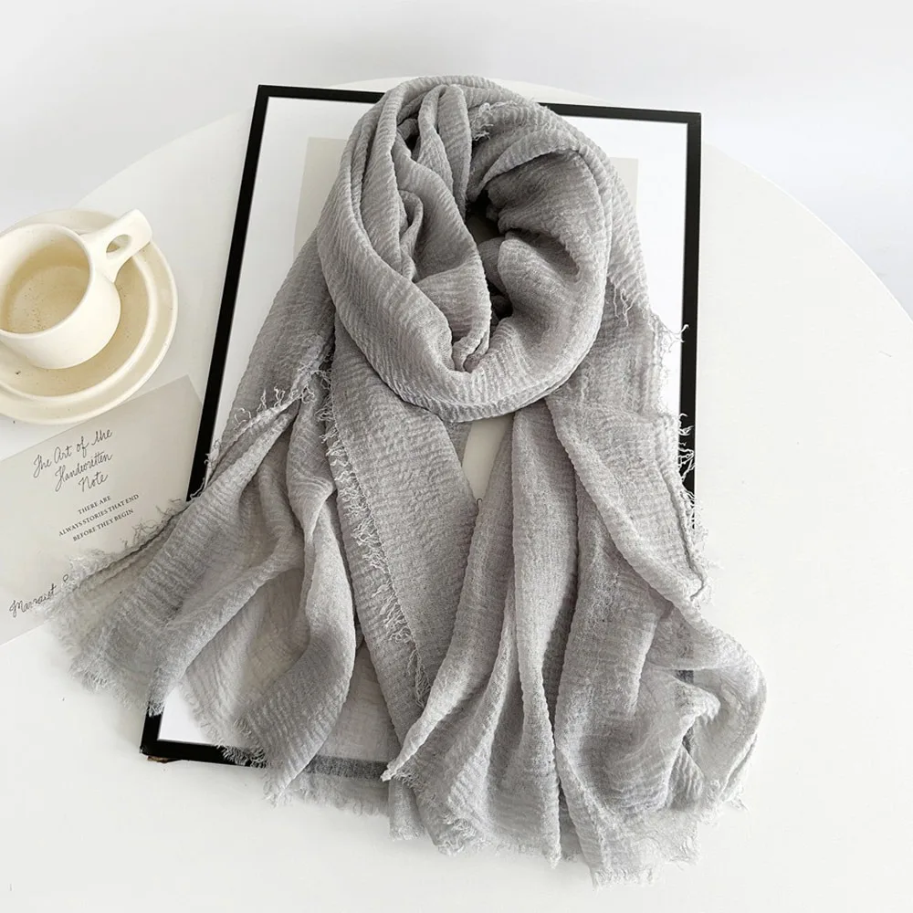 

New Big Size Hijab Scarf Breathable Solid color Turban Shawl Crinkle Women's Shawls