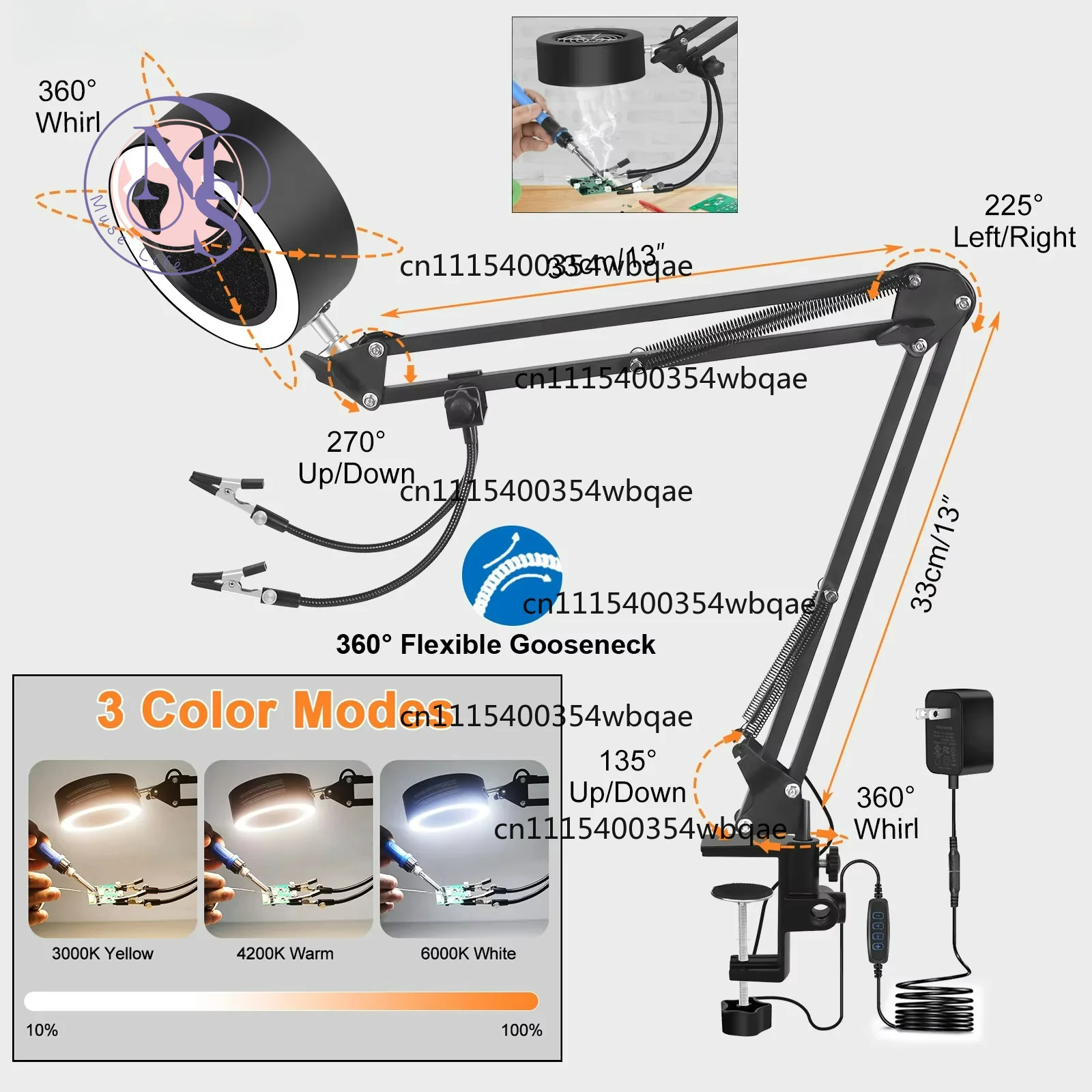 ZOCI- Soldering Smoke Extractor Fan With LED Light 2 Metal Flexible Arms Soldering Helping Hands For DIY Soldering Work
