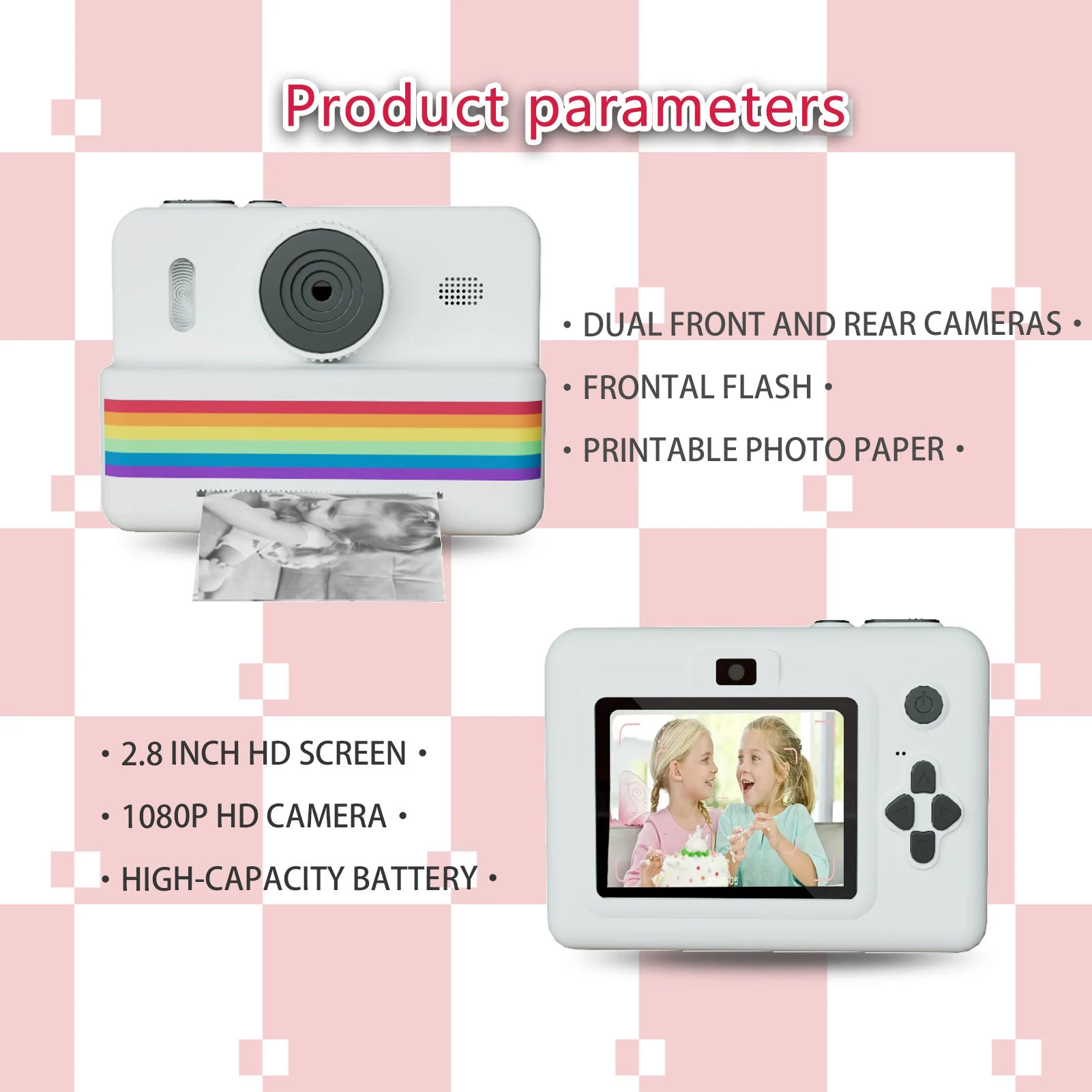 사진을위한 디지털 어린이 카메라 미니 프린터 휴대용 열 인스턴트 인쇄 사진 키즈 카메라 2.8 인치 HD 비디오 장난감 선물 썸네일 5