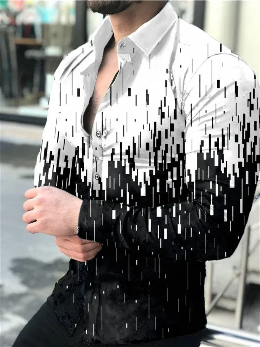 قميص رجالي كتل ألوان جرافيتي متباينة شخصية كاجوال للشارع في الهواء الطلق أحمر أسود خطوط غير منتظمة موضة مطابقة