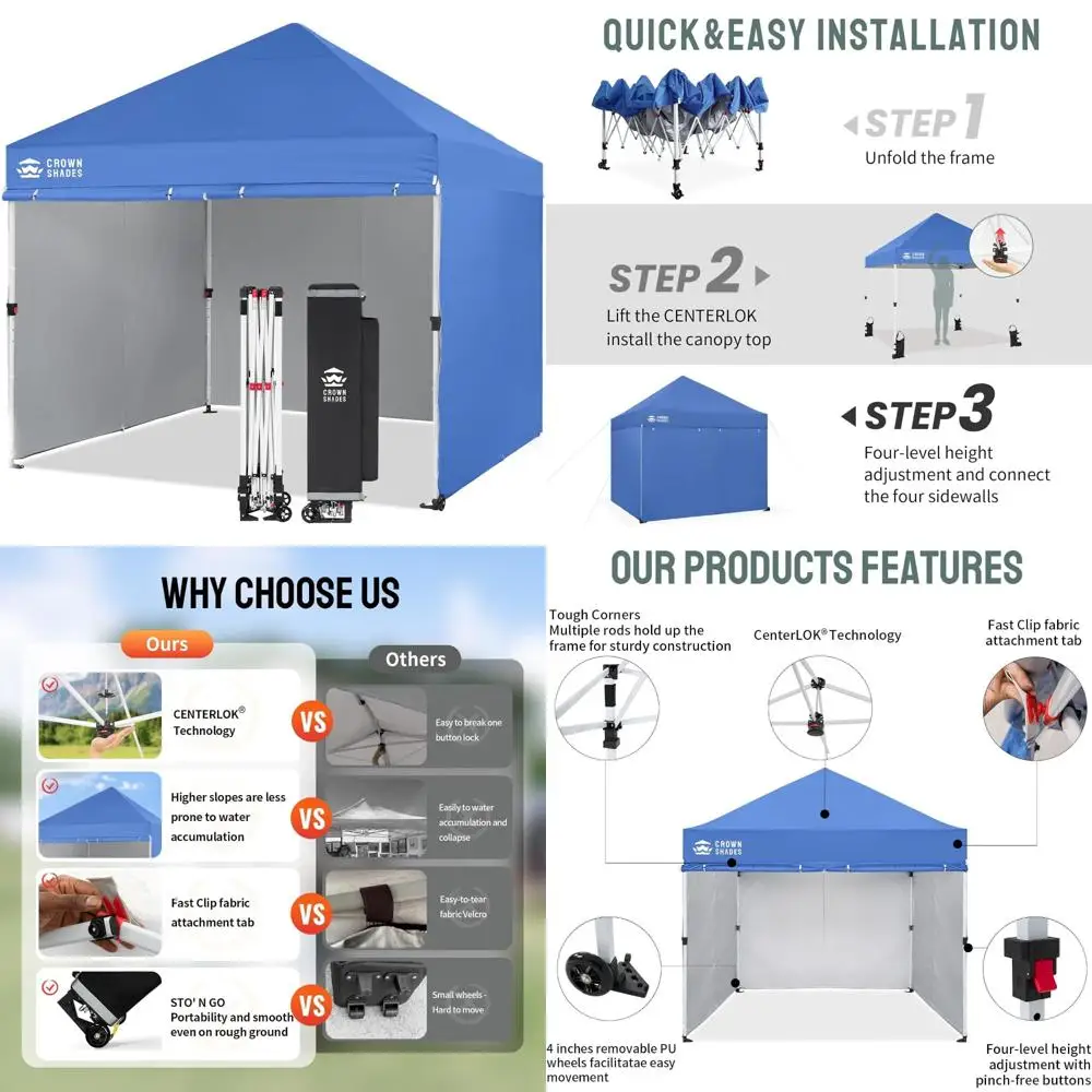 

Коммерческая выдвижная палатка с навесом 8x8 с боковыми стенками, колесами, улучшенными грузами и центральным замком для мероприятий на открытом воздухе