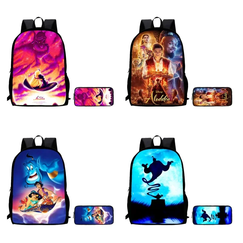 2Pcs Set Cartoon Aladdin Child Backpack With Pencil Bags,School Bags for Boys Girls,Durable Kids Bags for Kindergarten