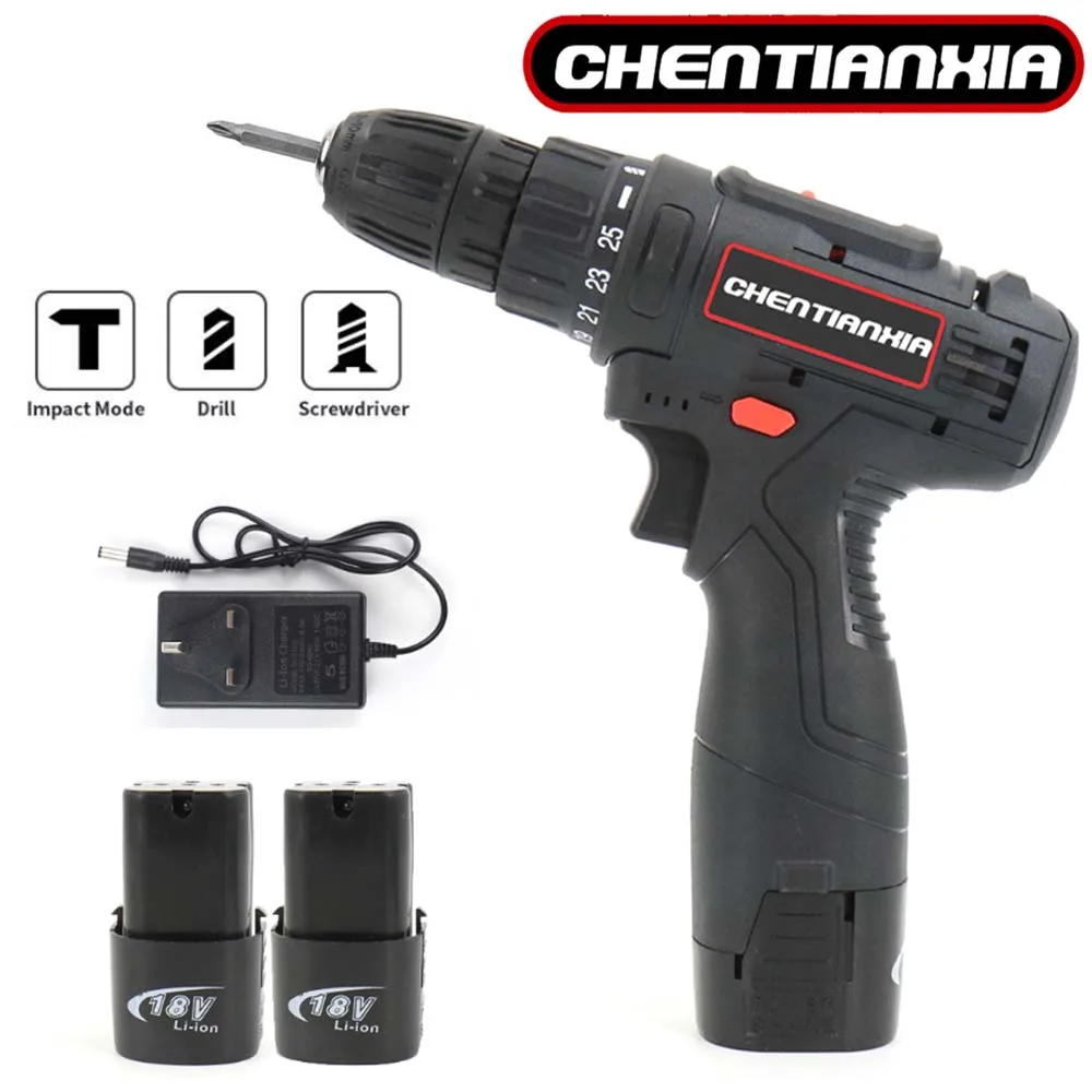 21V Cordless Combi Hammer Impact Drill Driver Electric Screwdriver And 2 Battery