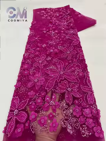 Wedding Dress Net Lace Fabric High Quality Handmade Hot Embroidery Sequins Net Lace with Beads For Party Evening Dress