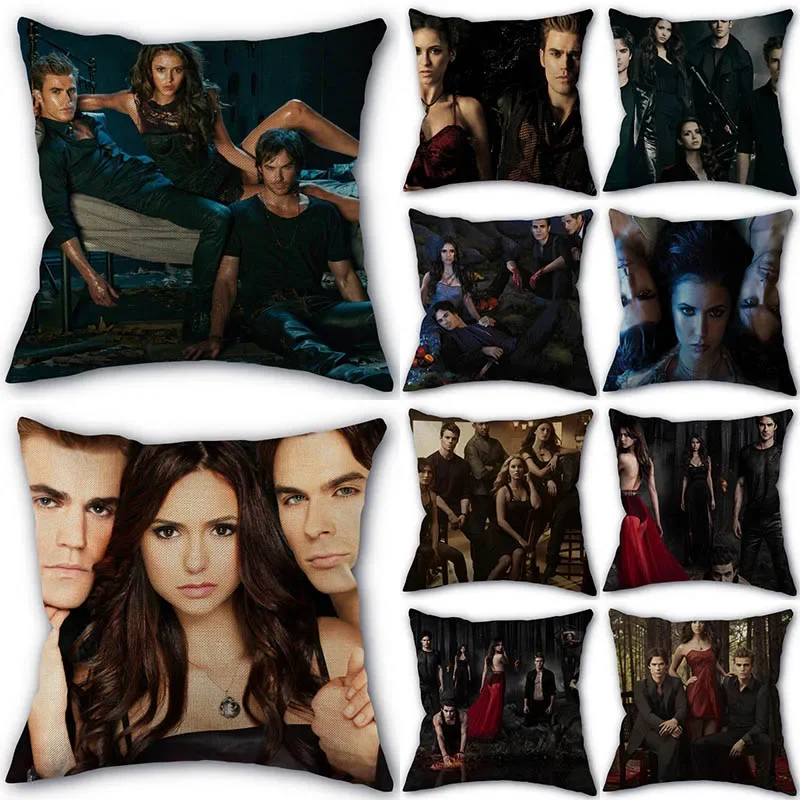 

Custom The Vampire Diaries TV Pillowcase High Quality Home Textile Cotton Linen Fabric 45x45cm One Side Decoration Pillow Covers