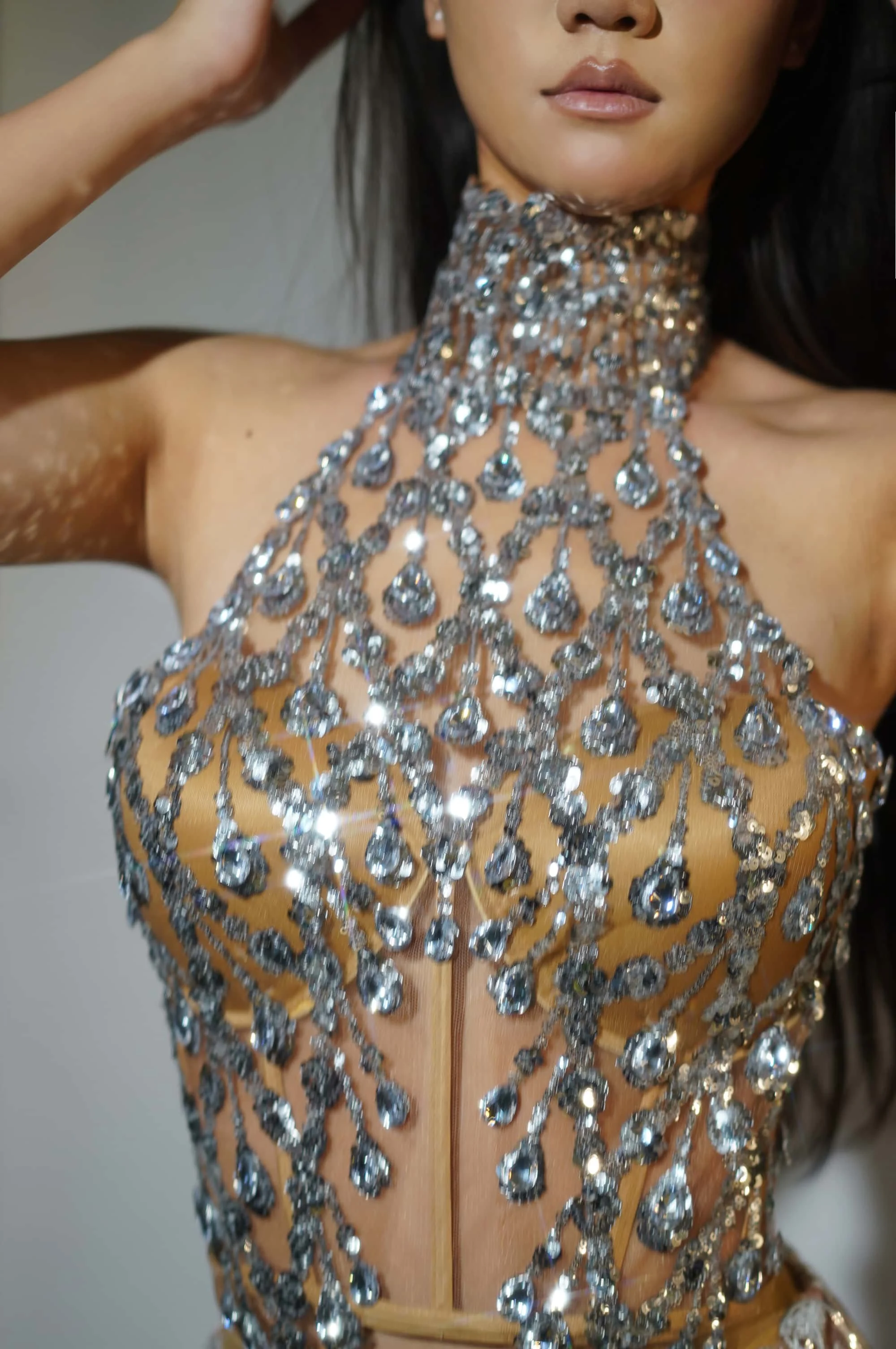Sparkly Rhinestones Top Tassel Skirt Two Pieces Set Women Sexy Celebrate Evening Prom Birthday Photography Shoot Dress Xiaoniao