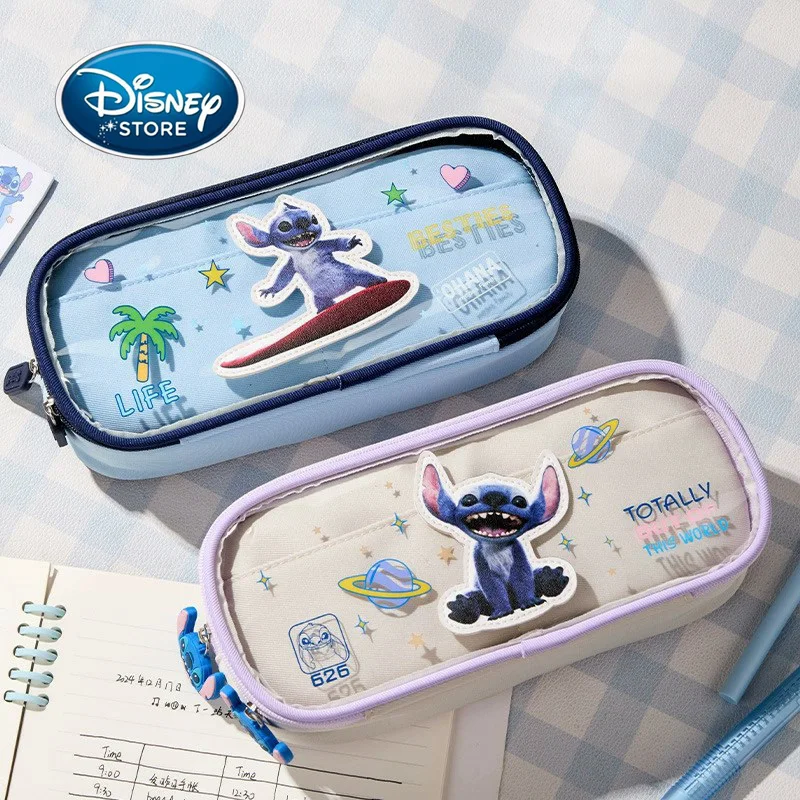 

Disney Large Capacity Pencil Case Double Layered Transparent Cartoon Stitch Pencil Case Student Children Stationery Storage Bags