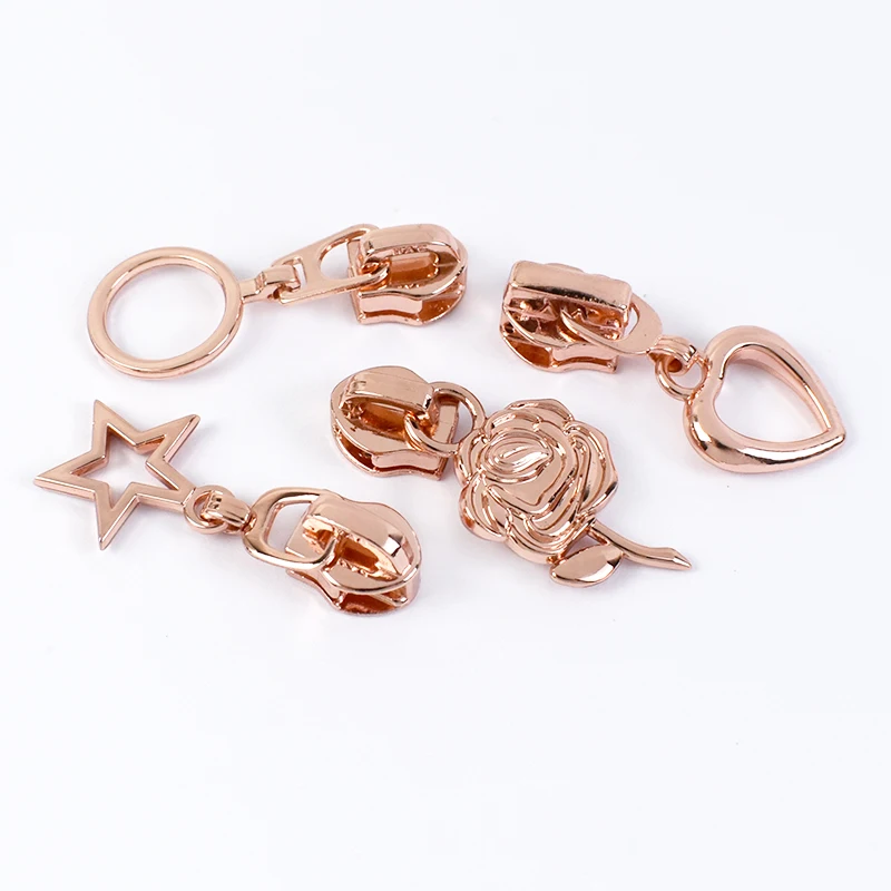 

5-10Pcs 5# RoseGold Nylon Zipper Sliders Bag Purse Closure Zips Lock Clothes Decor Zip Puller Head Sewing Zippers Repair Kit