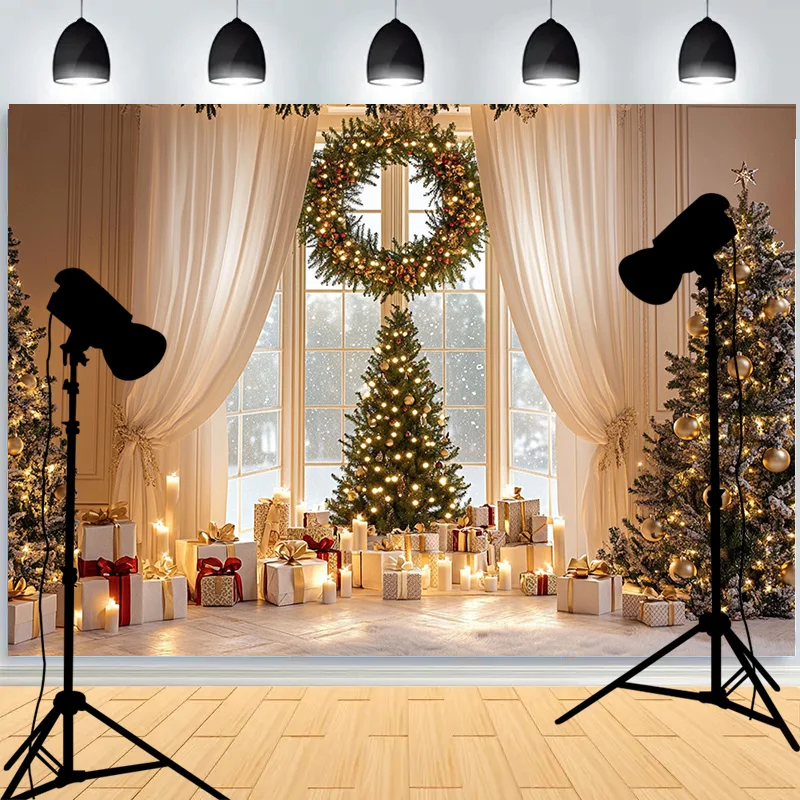 Christmas day Pine Tree Photography Backdrops Props New Year Home Decorations Festive Family Holiday Party Background DC-14