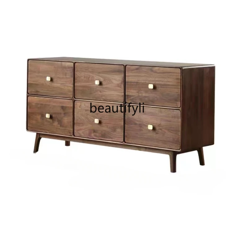 

North American Black Walnut Chest of Six Drawers Solid Wood Entrance Cabinet Bedroom Storage Cabinet Living Room furniture