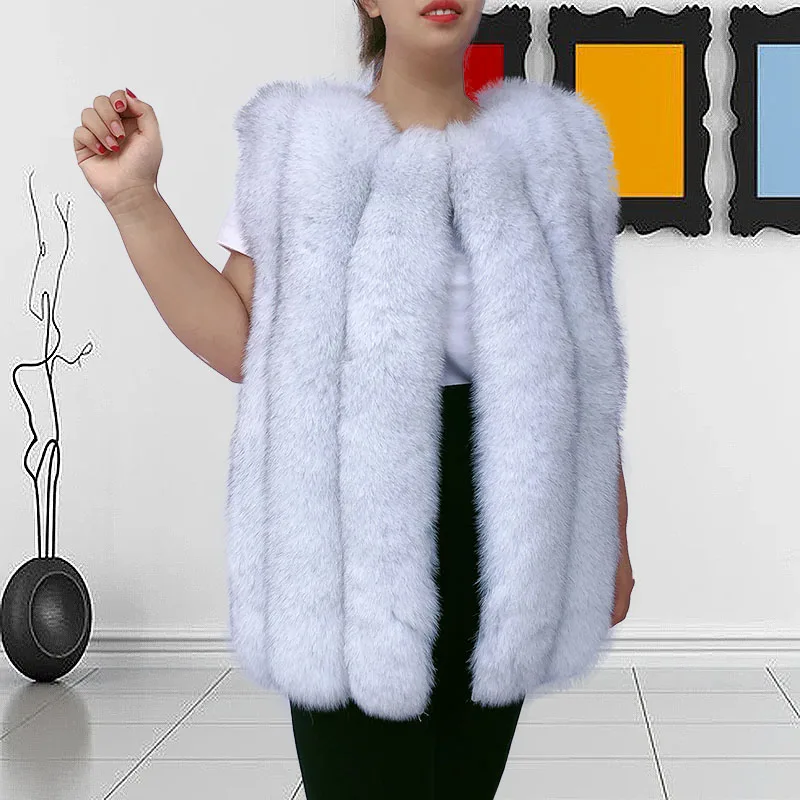 Women\'s Real Fur Vest, Natural Fox Fur Jacket, Warm Sleeveless, Silver Fox, Red, Luxury, High Quality, Spring, Autumn