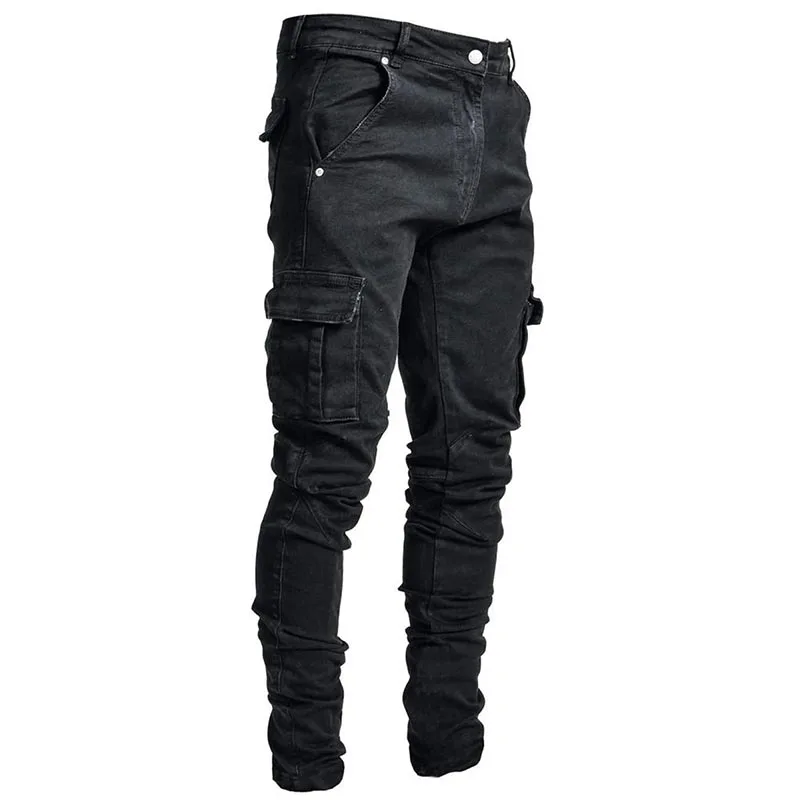 Jeans Männer schwarz Cargo hose Multi Taschen Denim Pantalones blau Slim Fit Overol Hombre Mode lässig Streetwear Hose 3xl