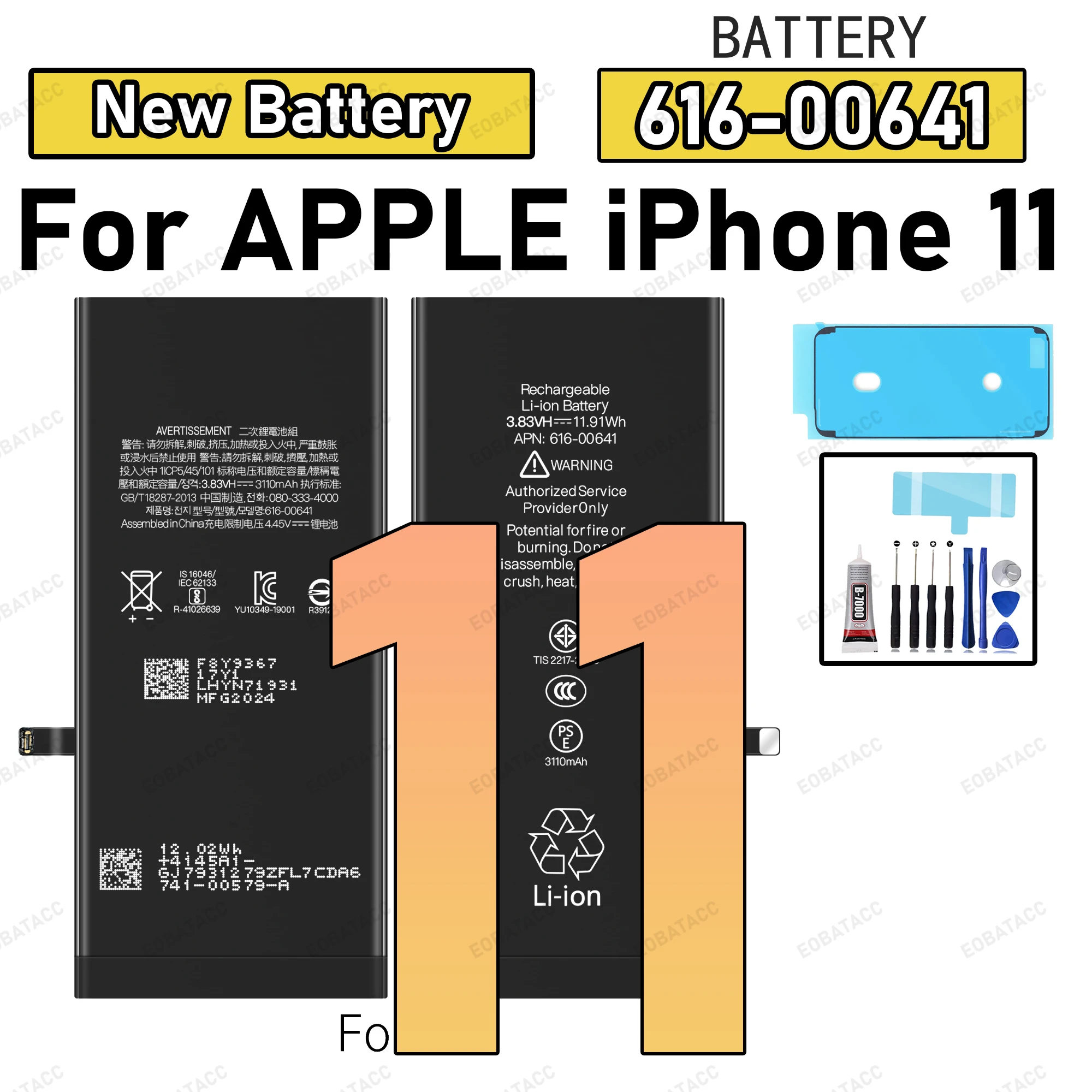 100% New Zero Cycle Replacement Bateria For iPhone 11 /11 Pro/11 Pro max +Free Tools Mobile Phone Battery