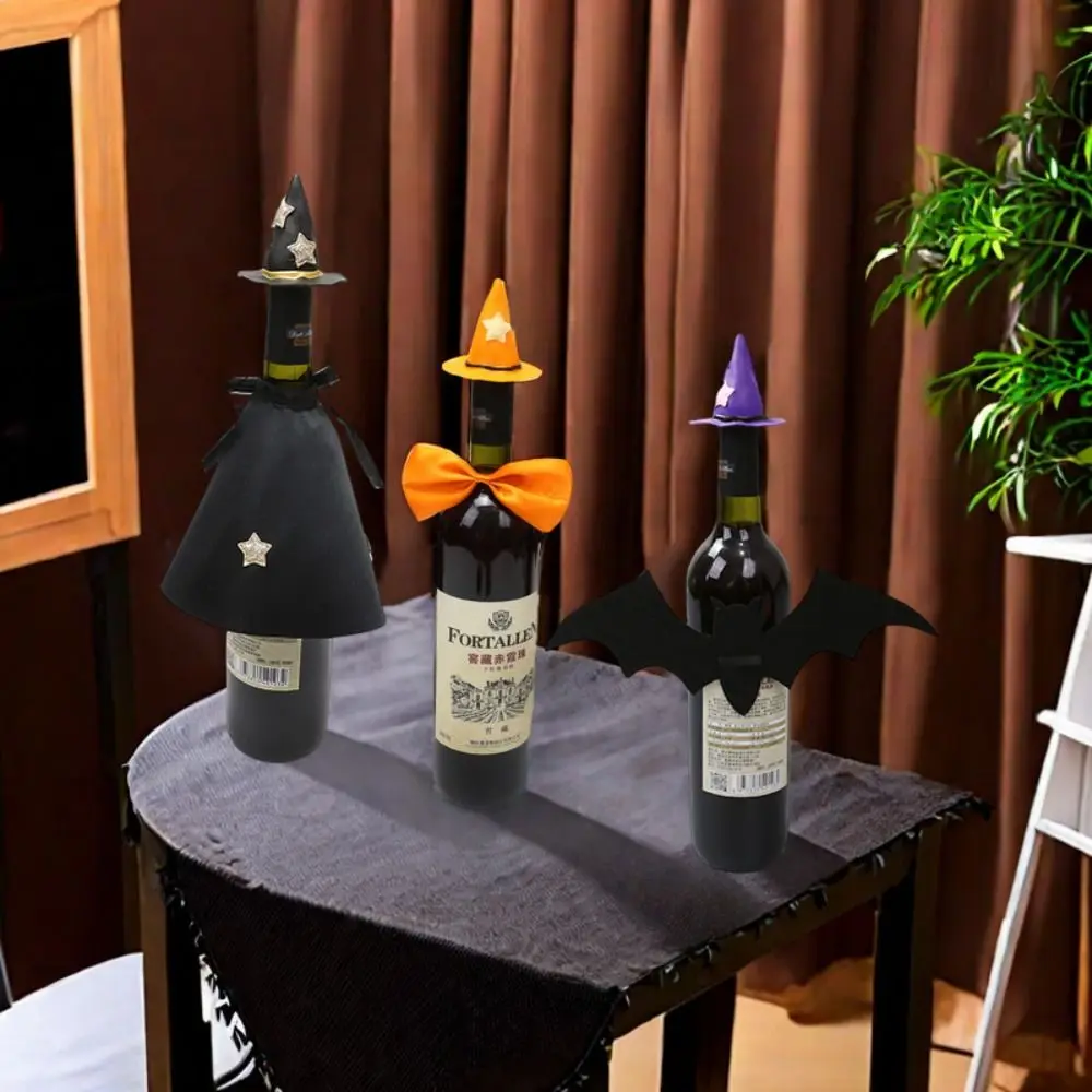 6pcs Crafts Mini Halloween Wine Bottle Topper Handmade Cloth Bottle Witch Hat Colorful Funny Wine Cap Gift