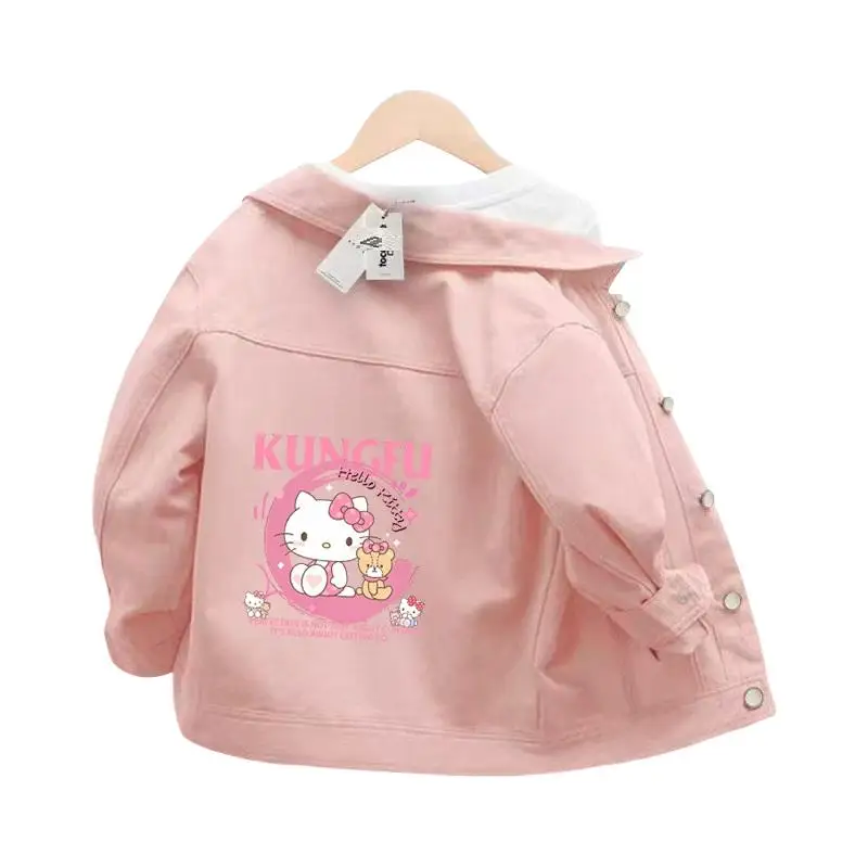 

Джинсовая куртка Sanrio Hello Kitty для девочек, детское весенне-осеннее пальто, студенческое повседневное пальто Kawaii с героями мультфильмов, аниме, модная новая одежда