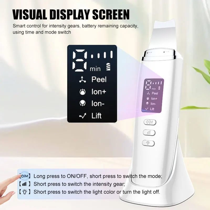 3in1 Ultrasonic Skin Scrubber Facial Lifting Deep Facial Cleaner Acne Blackhead Remover Peeling Shovel Cleaner Facial Massager