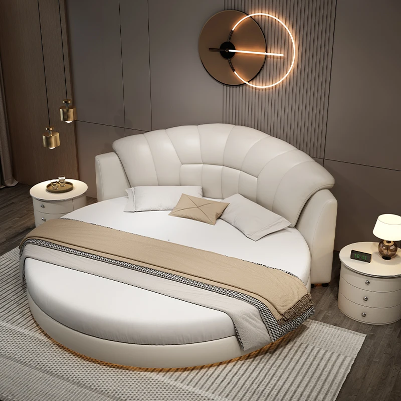 

Blue Normal Double Bed Decoration Large Elegant Circle Luxury Double Bed Frame Adults Modern Cama Casal Furniture For Home