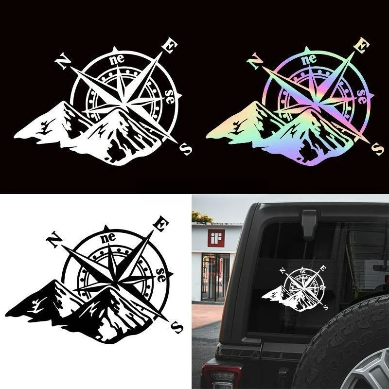 12*16.6cm High-quality PET Decorative Car Stickers Mountain Compass Jungle Adventure Elements Scratch Cover Car Accessories