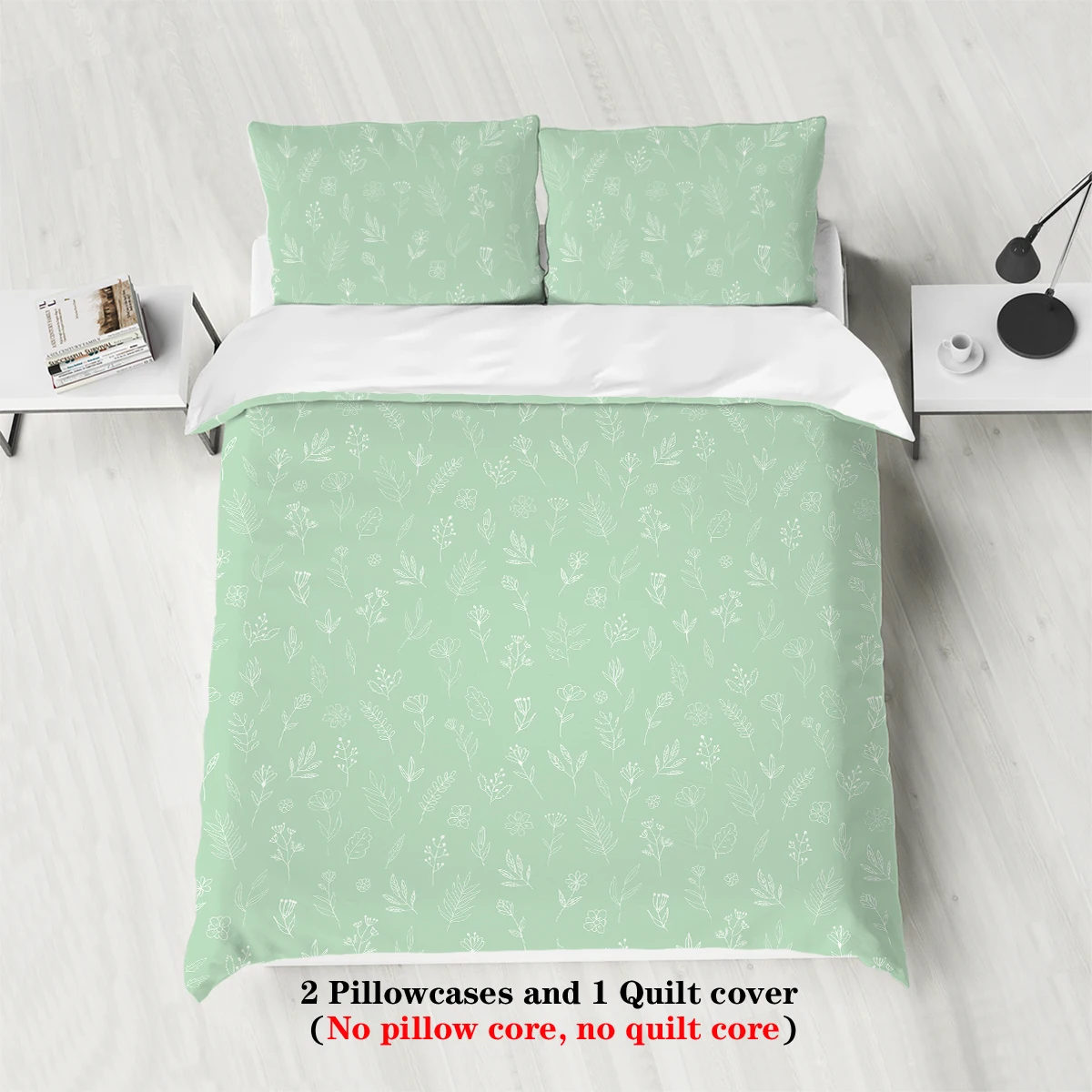 3pcs green sage pattern printed bedding set, 1*duvet cover+2*pillowcase, soft and comfortable, for adult and women\'s bedroom