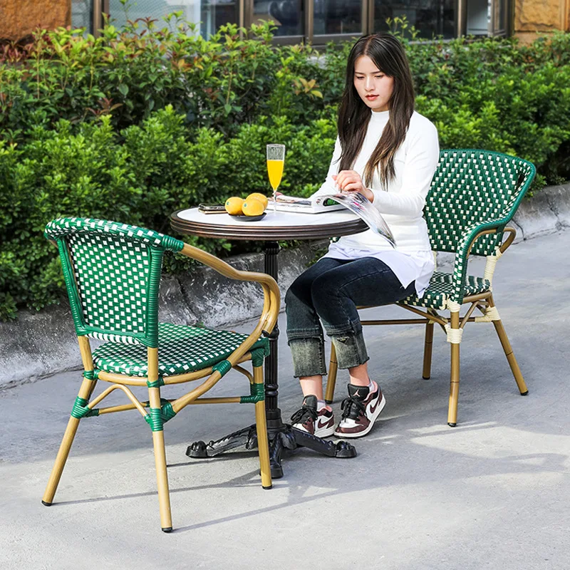 20pcs Outdoor French Weaving Vine Table and Chair Courtyard Balcony Garden Villa Outdoor Table and Chair Commercial Street Milk