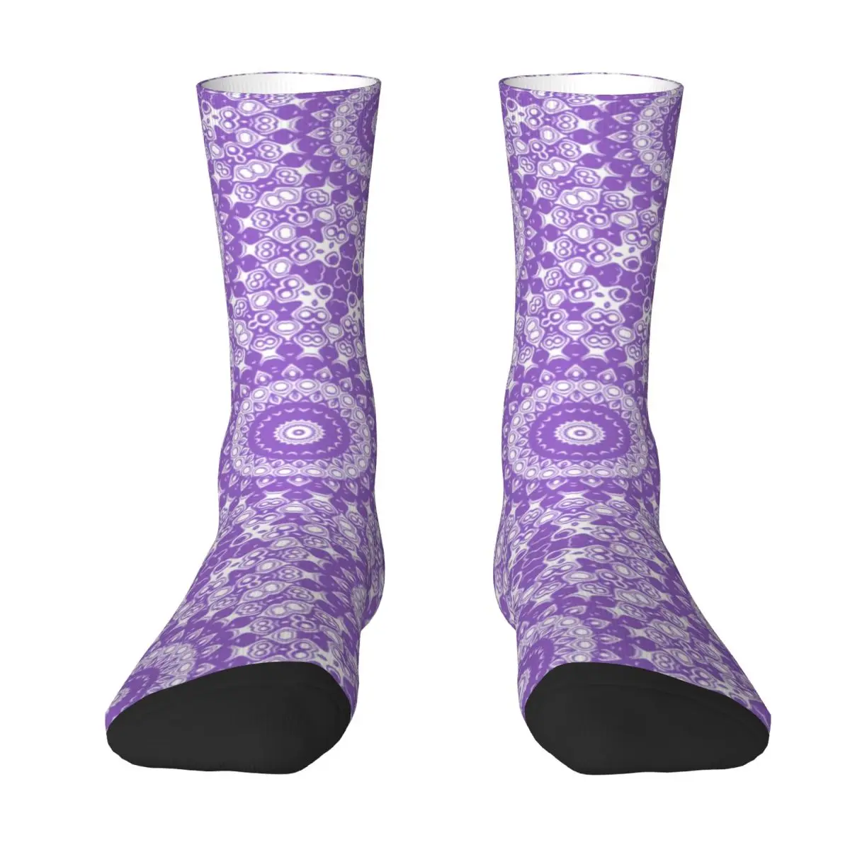 Amethyst kaus kaki Lavender Mandala, kaus kaki pasangan baru motif bunga Teal, kaus kaki Anti selip musim gugur