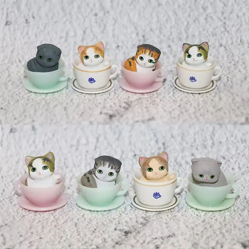 Mignon chaton chat tasse Mini figurines animaux figurines ensemble chat chien Miniature voiture ornements cadeaux d'anniversaire